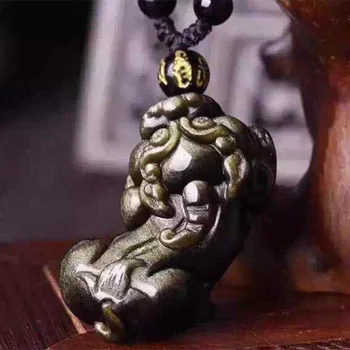 

Wholesale Beautiful Chinese Natural Black Obsidian Gold PiXiu Lucky Amulet Pendant free Necklace fashion for Men Women Jewelry