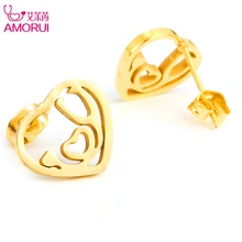 AMORUI Heart Stud Earrings for Women Nurse Medical Stethoscope Stainless Steel Rose Gold Silver Color Earings