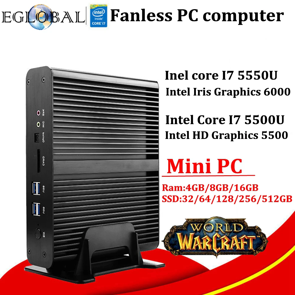 Eglobal Mini pc i7 5500U I7 4500U Barebone HTPC Intel Nuc мини игровой компьютер Broadwell Graphics HD5500 300M Wifi 2HDMI