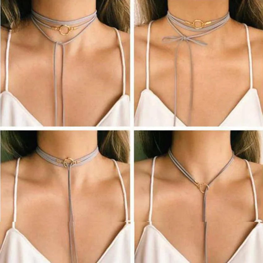 

2017 New Circle Long Black Velvet Choker Necklace For Women Necklaces Chokers Chocker collares mujer collier ras du cou femme