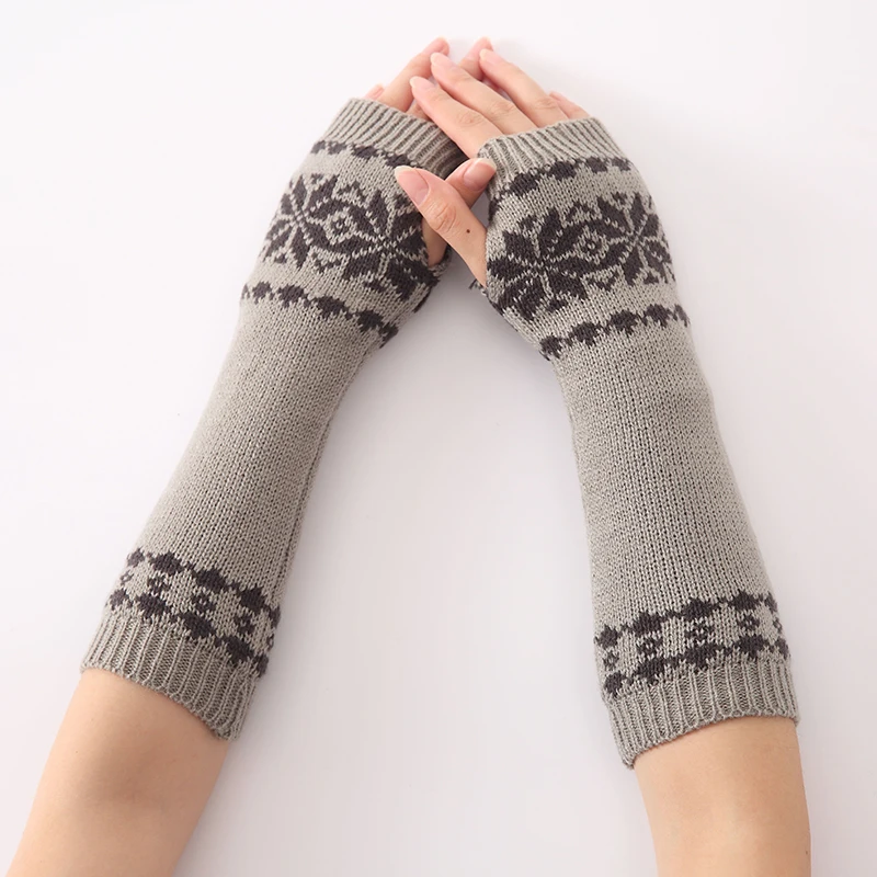 YOZIRON/модные женские вязаные теплые перчатки в форме снежинок, зимние вязаные длинные перчатки с рукавами для женщин, перчатки без пальцев для девочек