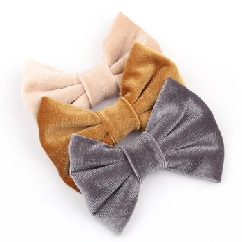 

9pcs/lot New 4" Big Smooth Velvet Kids Hair Bows 20 Colors Solid Mini Bow for Headband Hair Clips Autumn&Winter Headwear