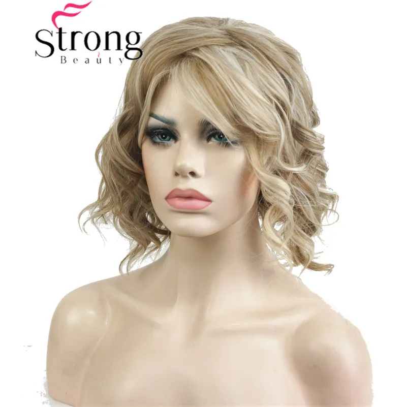 StrongBeauty Короткие Волнистые Ombre блонд Высокая жара ОК полный синтетический парик женские парики
