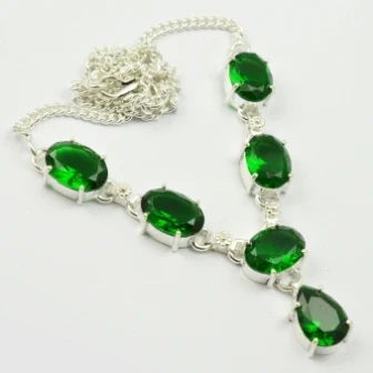 

Green Quarts Necklace Silver Overlay over Copper, 47 cm, N2444