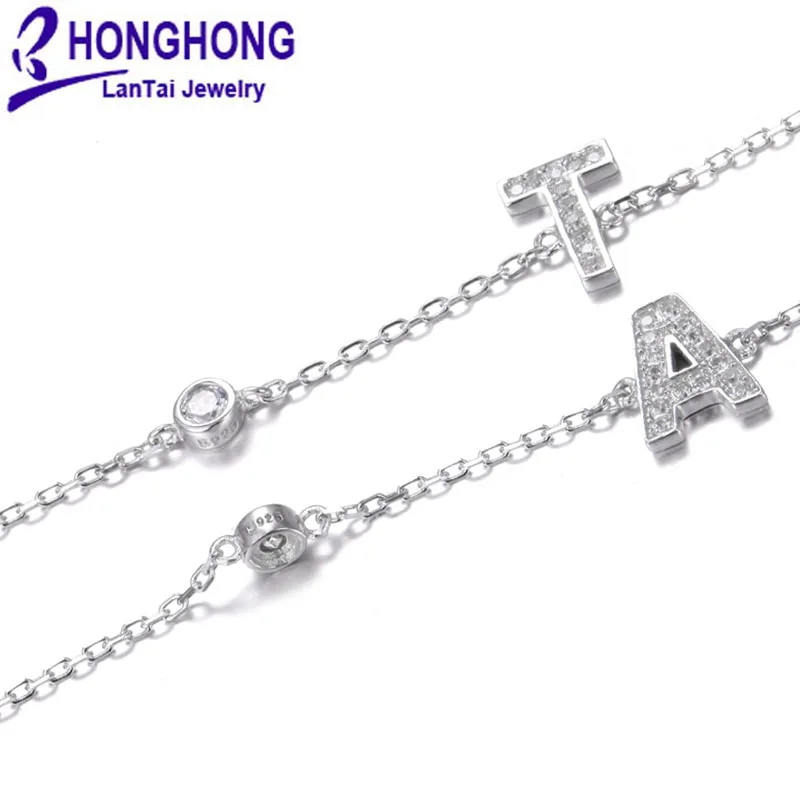 Простой индивидуальный Высококачественный Браслет из стерлингового серебра 925 пробы для женщин английская буква инкрустированная Циркон модная цепочка серебряный браслет