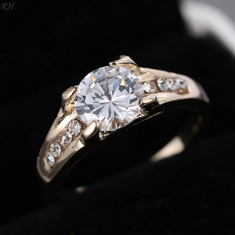 Золотое кольцо с кристаллом для женщин обручальное кольцо из Стразы невесты ювелирные изделия для помолвки юбилей