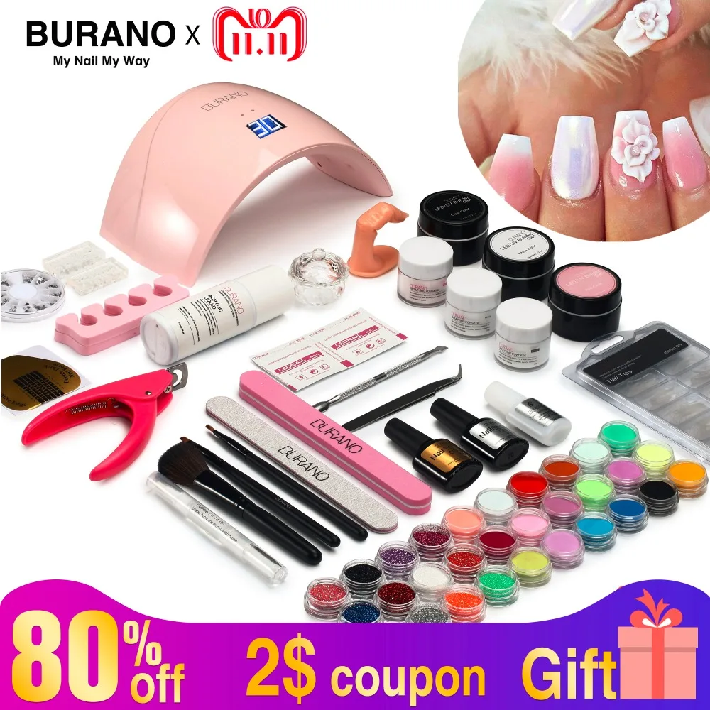 Burano new arrive acrylic nail art set UV/LED nail lamp Dryer acrylic nail kit set with lamp nail tools set 011 Burano new arrive acrylic nail art set UV/LED nail lamp Dryer acrylic nail kit set with lamp nail tools set 011