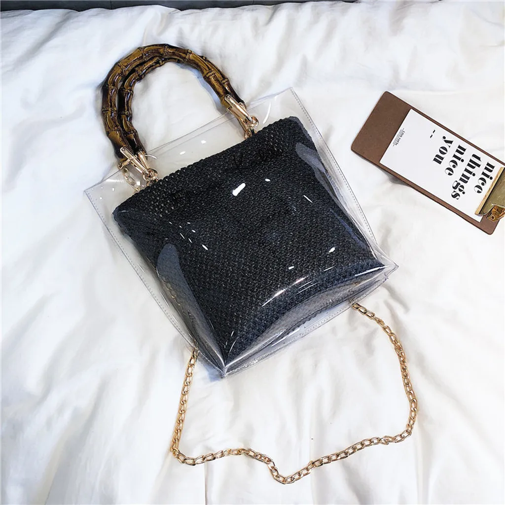 Высокое качество Женские Модные чисто Женская Мода прозрачная резиновая сумка через плечо женская бамбуковый Плетеный Сумки для вечерние поясная сумка#68