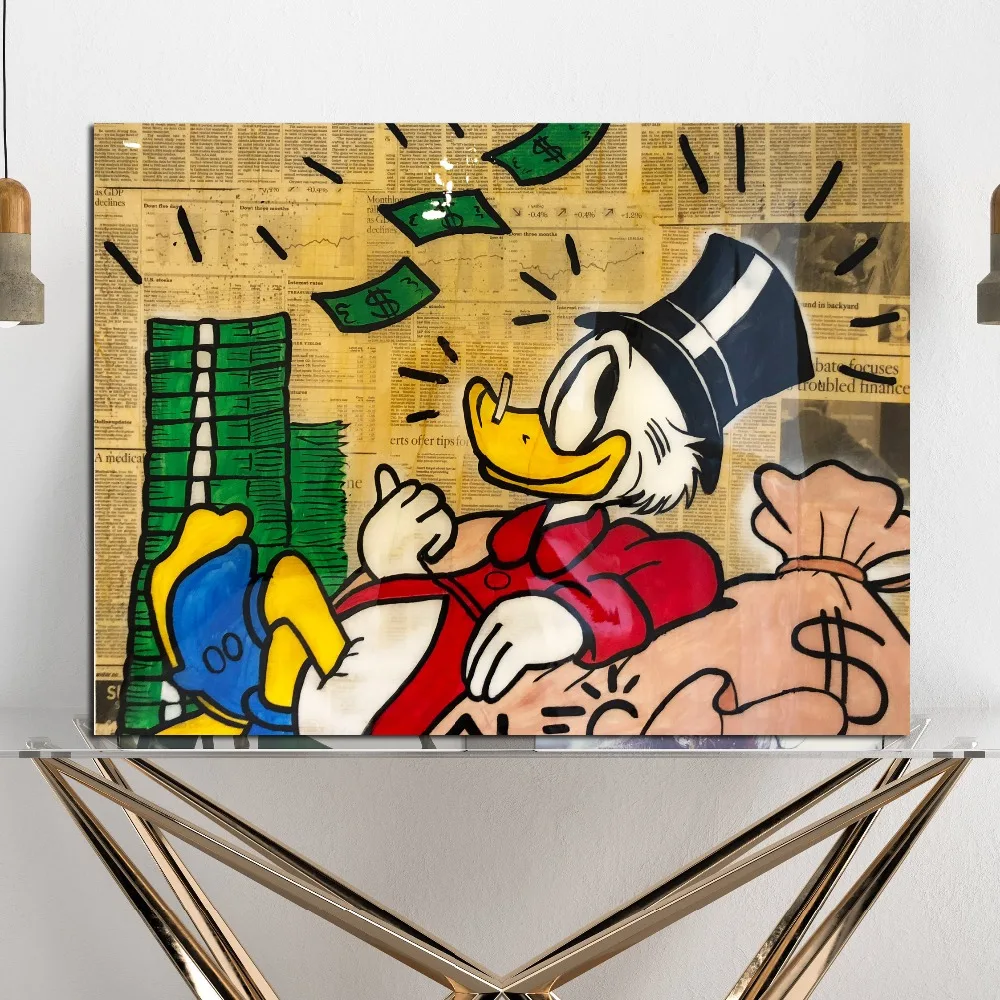 Monopolyingly Art Canvas Painting Street Artist Scrooge Mcduck Dollar Sign Statue Poster Wall Picture for Living Room No Frame