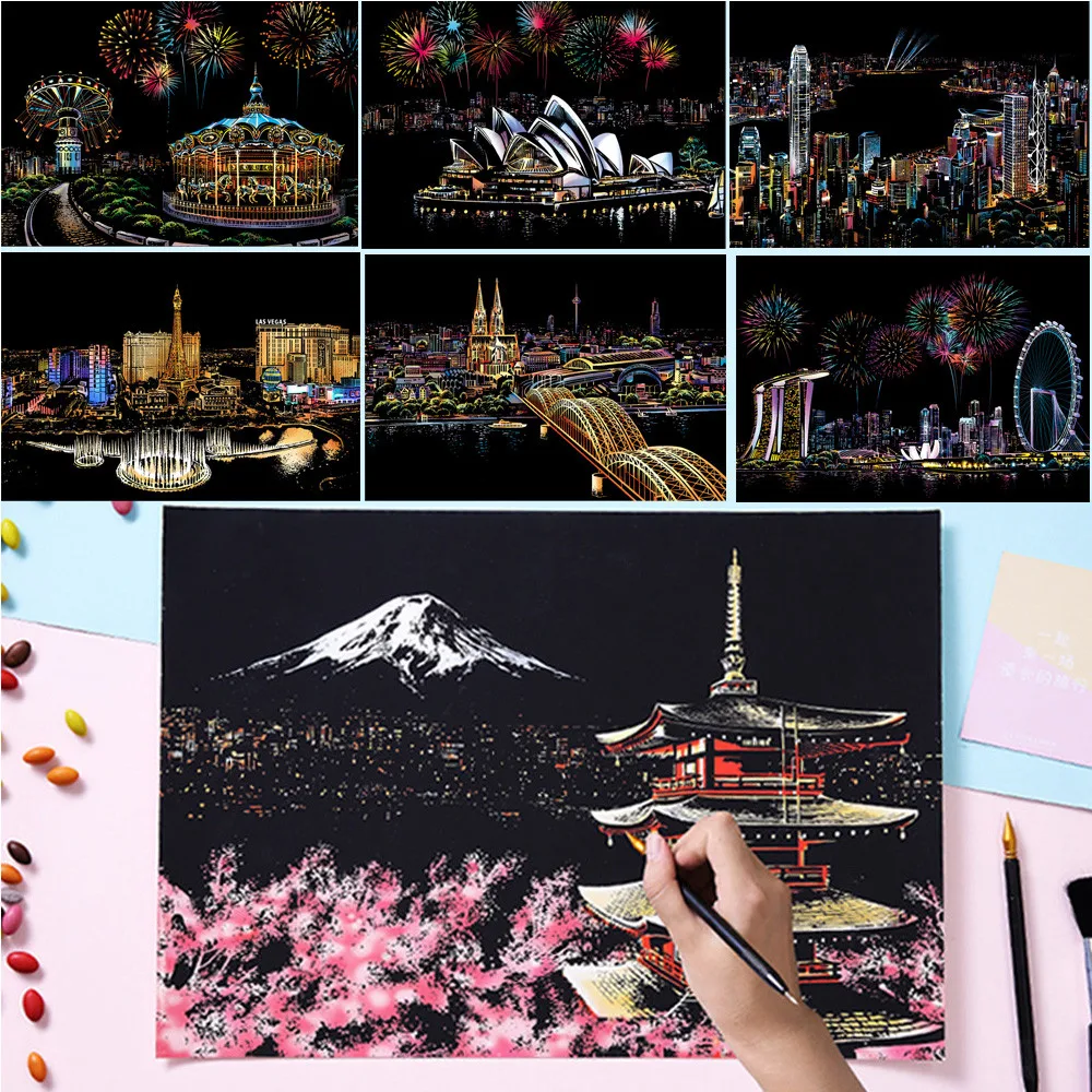 

16.1x11.3in Magic Scratch Art Painting Paper With Drawing Stick Kids non-toxic safe for kids Toy