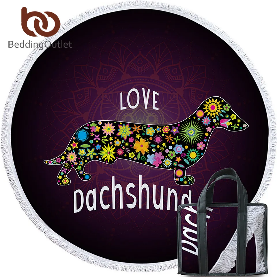 

BeddingOutlet Dachshund Round Beach Towel Puppy Tapestry Microfiber Cartoon Toalla Bath Towel Mandala Flower Sunblock Blanket