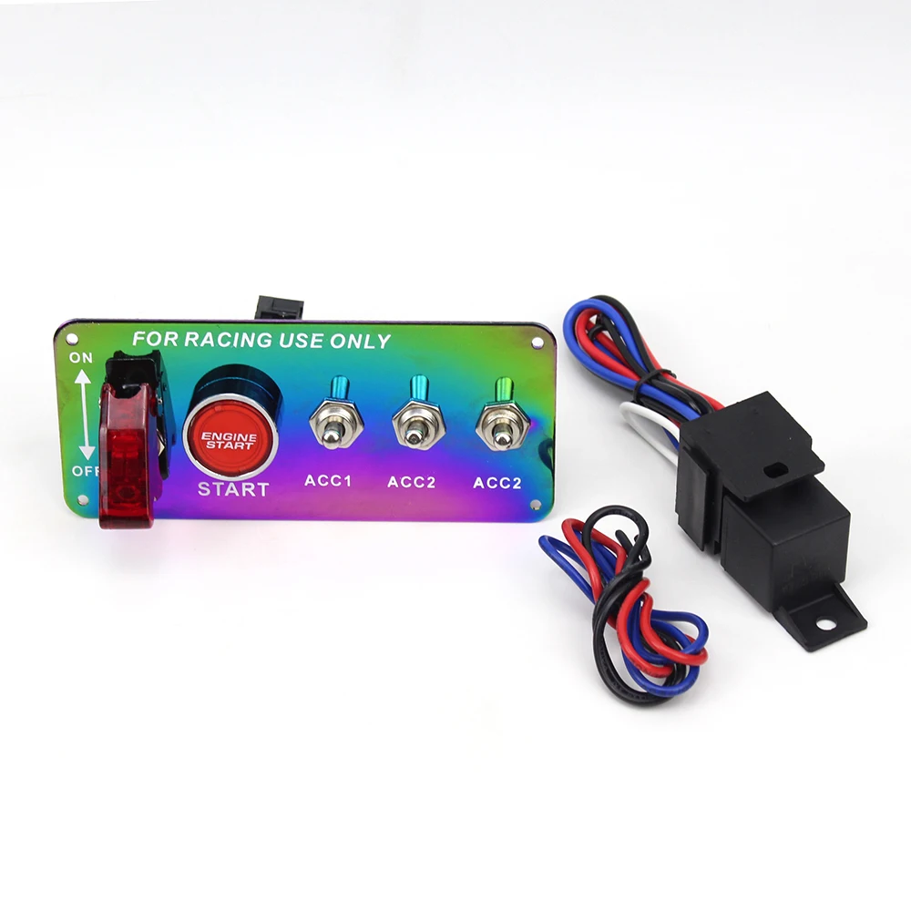 

12V Led Rainbow Ignition Switch Panel Engine Start Push Button Racing Car Push Button Toggle
