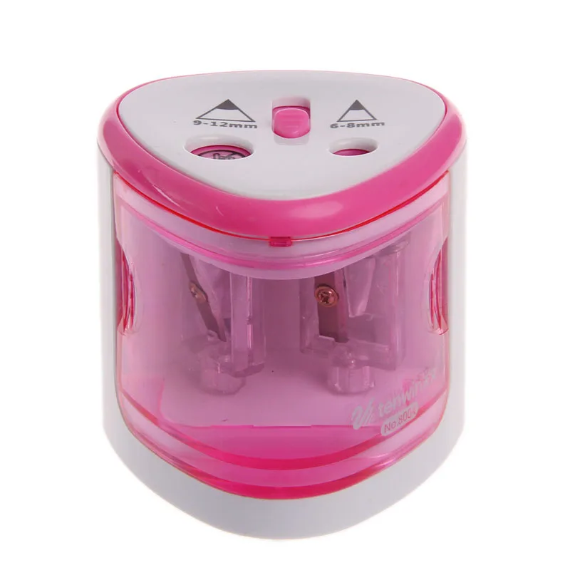 Новая автоматическая электрическая точилка для карандашей с двумя отверстиями с сенсорным переключателем для дома, офиса, школы - Цвет: Розовый