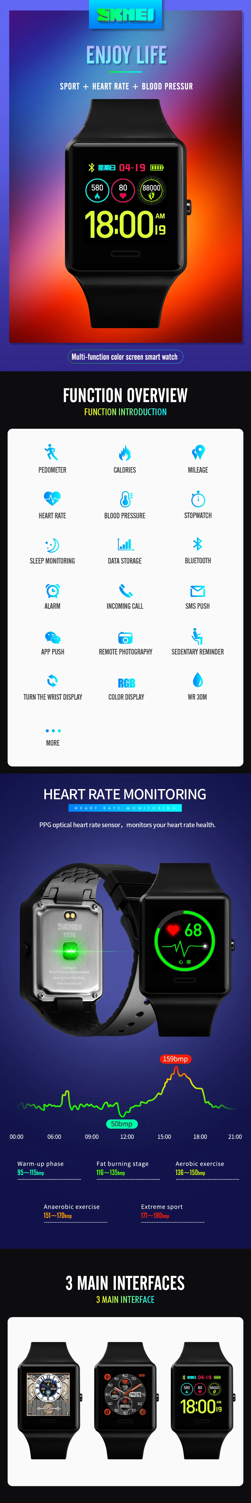 Bluetooth Smart Watch For Men Luxury Electronic Smart Band Blood Pressure Monitor Smartwatch Top Brand SKMEI Watches Phone Clock