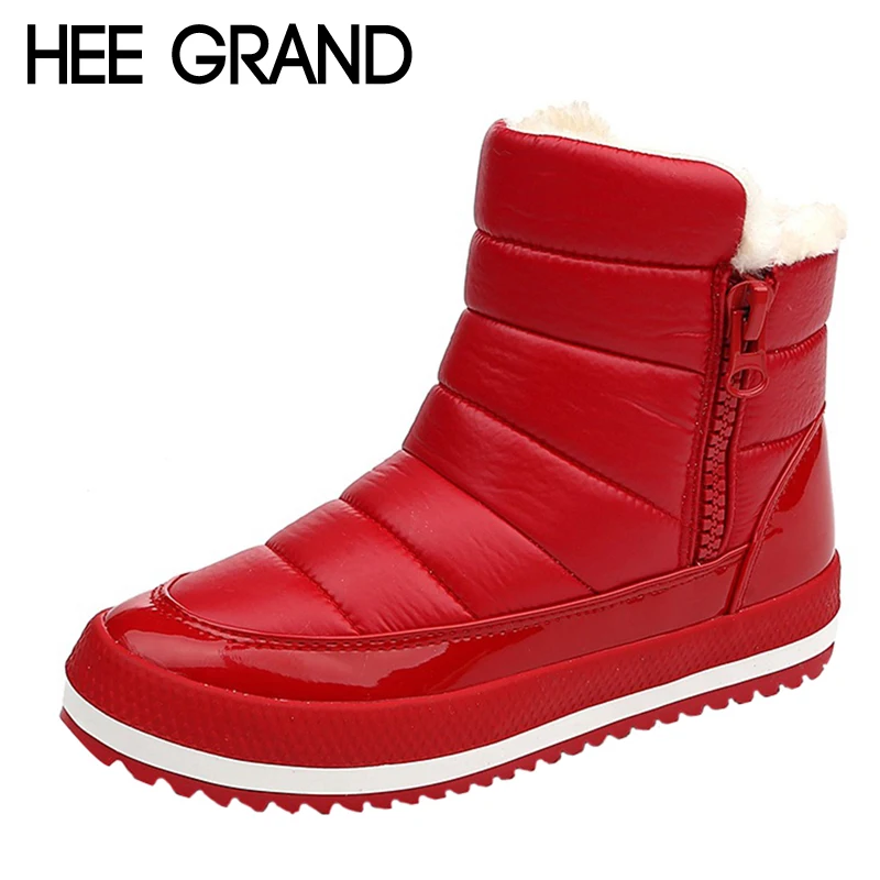 

HEE GRAND Waterproof Women Snow Boots 2017 Warm Platform Winter Mid Calf Boots Casual Slip On Flats Shoes Woman XWX6309