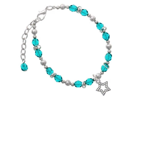 Silvertone Open Star with Clear Crystals Teal Beaded Bracelet