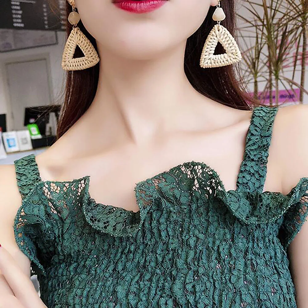

17IF Handmade Geometric Rattan Weave Chandelier Earrings For Women Round Square Triangle Drop Dangle Ethnic Earring Party Gifts