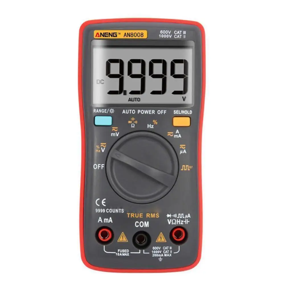 ANENG AN8008 True-RMS цифровой мультиметр 9999 отсчетов квадратная волна подсветка AC DC Амперметр напряжения тока Ом Авто/руководство