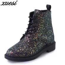 

Designers Brand Women Ankle Boots Heels Female Shoes Woman Autumn Glitter Lace Up Boots Casual Bling Pink Black White Zapatos