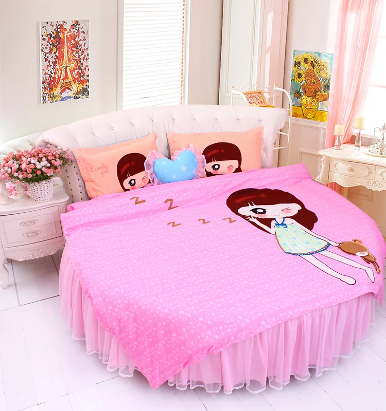 Perfect Round Bed Chinese Style Wedding rosy Bedding sets SuperKing 9Ft Dancing Girls Home MARRY DuvetCover Bedskirt Set Round Bedding 62