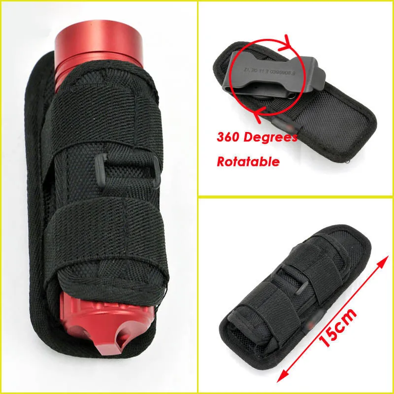 

360 Degrees Rotatable Pouch Pad Flashlight Protected Bag Holster 15cmx5cm for C8 C2 C12 501B 502B A100 E17 torch