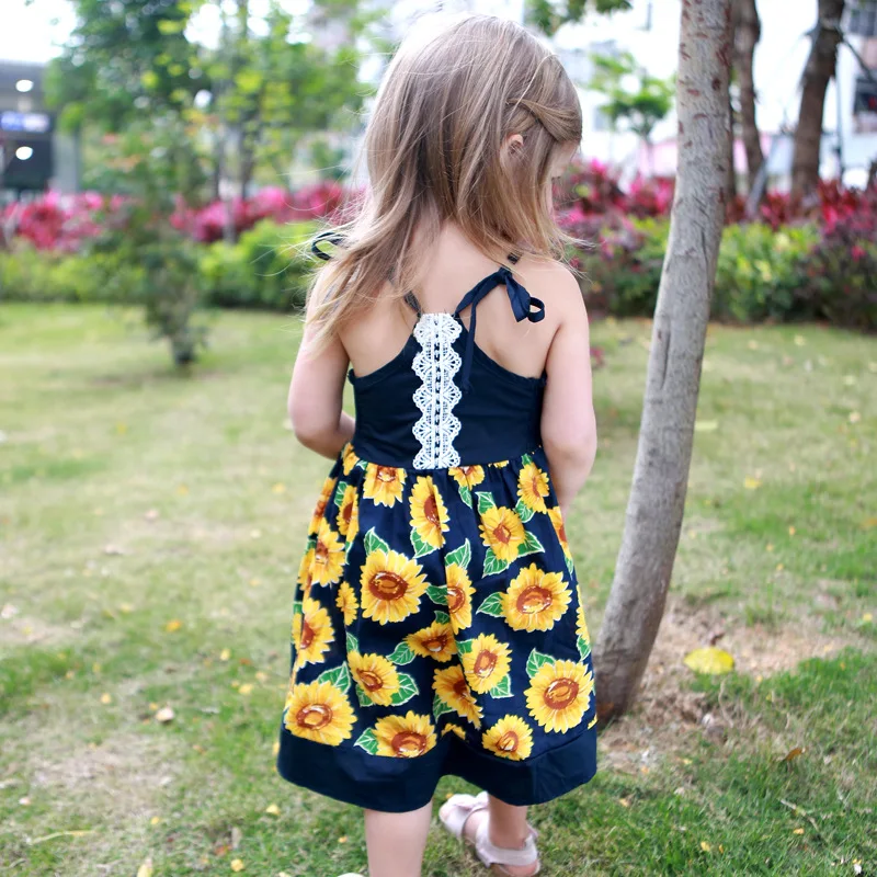 Sunflower Print Baby Girls Summer Fashion Dress Sling Lace Dress for Girls Beach Holiday Clothing Infant Floral Sunsuit (10)