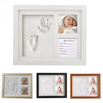 

Free Shipping Photo Frame Kit Newborn Baby Handprint and Footprint Mold Maker Solid Wooden Photo Frame