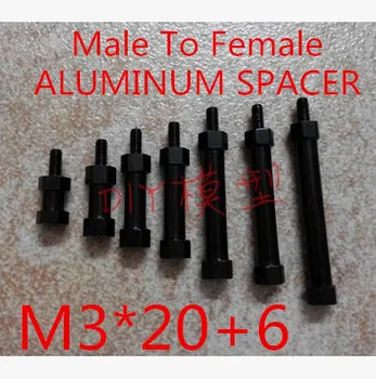 

10pcs/ lot M3 *20+6 Female to Male Aluminium Hex Pillar Spacer Black for Quadcopter Multicopter 10pcs