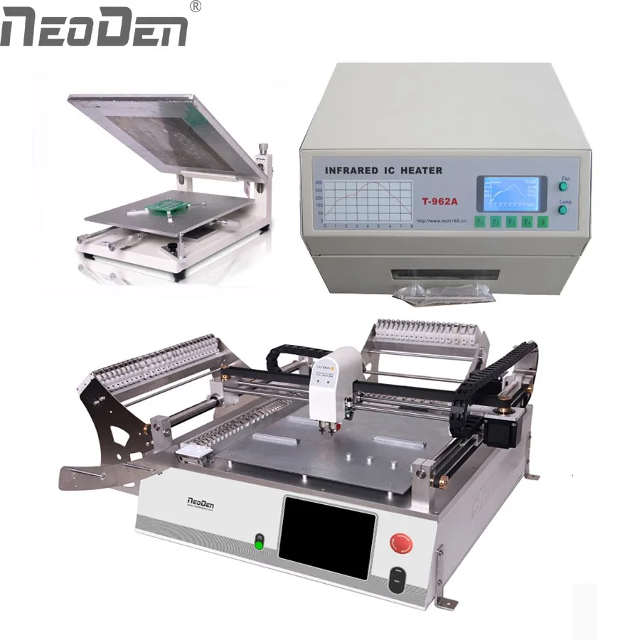 

NeoDen3V small pcb prototype machine,pick and place robot, reflow oven T962A,solder printer PM3040,small batch production