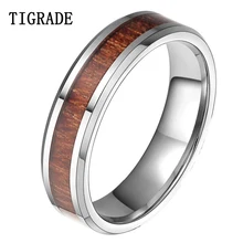 TIGRADE 6mm Wood Inlay Tungsten Carbide Ring High Polished Edge Men's Rings Wedding Engagement Band Fashion Jewelry meaeguet classic lover s tungsten carbide wedding rings high polished solid silver color rings for engagement jewelry