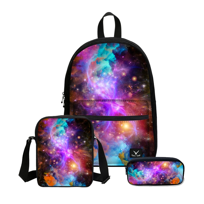 3D Galaxy Casual Backpack for School Stylish Bookbag with Lunch Bag Pencil Bags 