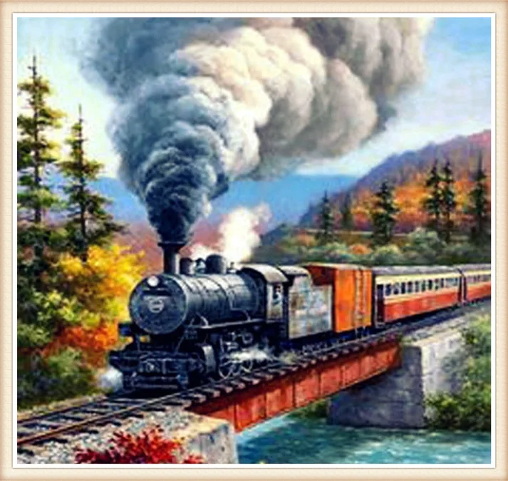 5D Diamond Mosaic Painting train in Village Diamondembroidery Craft Decoration Scenery Picture DIY Diamond rhinestone Needlework (2)