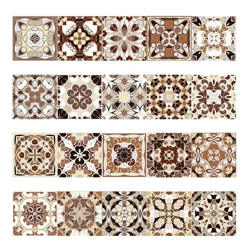 100x20cm Vintage European Style Wall Stickers Self-adhesive PVC Waterproof Tile Stickers For Bathroom Kitchen Wall Decor Sticker