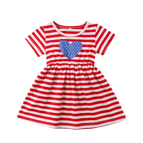 

2018 Newborn Kids Baby Girl Short Sleeve A-line Heart Striped Dress Outfits Clothes Summer lucky child girls dress cute