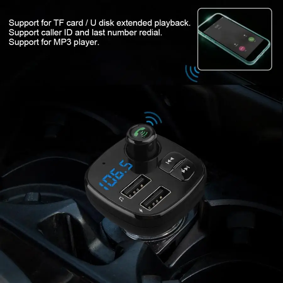 Автомобильное зарядное устройство с двумя usb-портами для быстрой зарядки с функцией громкой связи, BT mp3-плеер, fm-передатчик, автомобильный комплект, аксессуары araba, FM, verici