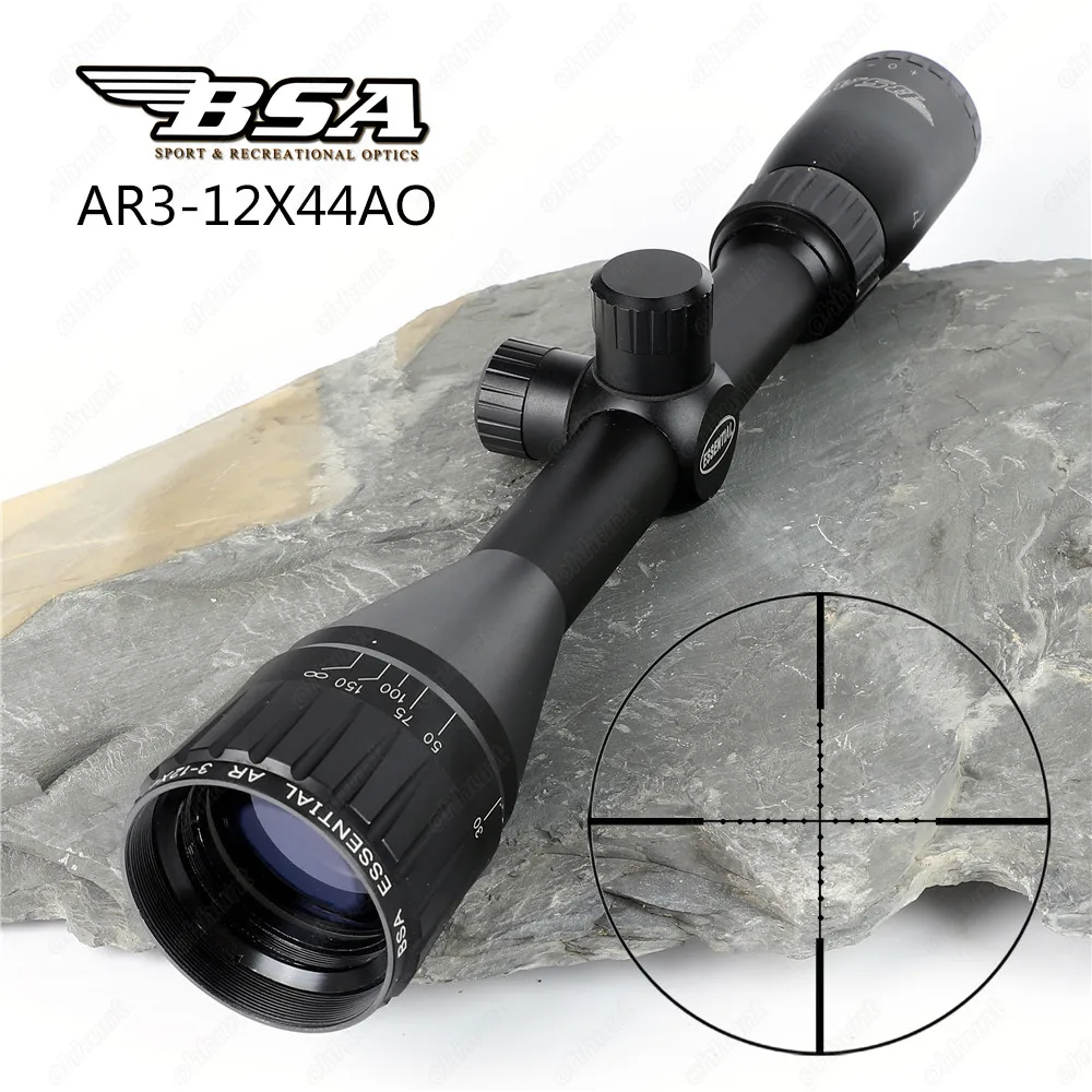 

BSA Essential AR 3-12x44 AO Riflescope Mil Dot Reticle Optical Sight Hunting Rifle Scope Tactical Optical Sight Scope
