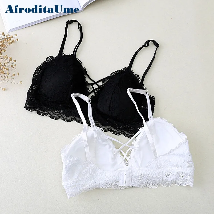 

AfroditaUme Lace Padded bras bralette Sexy Strappy bra Female Women Wirefree Underwear crop top Lingerie Brassiere