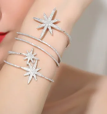 

bijoux en argent 925 pulseras cubic zirconia star cuff bracelets & bangles Party jewelry for women all occasions