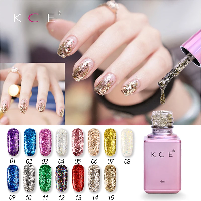 

KCE Professional Diamond Glitter UV Nail Polish 6ml Soak Off Sequins Gel Long-lasting Bling Varnish Manicure Removable Art Tools