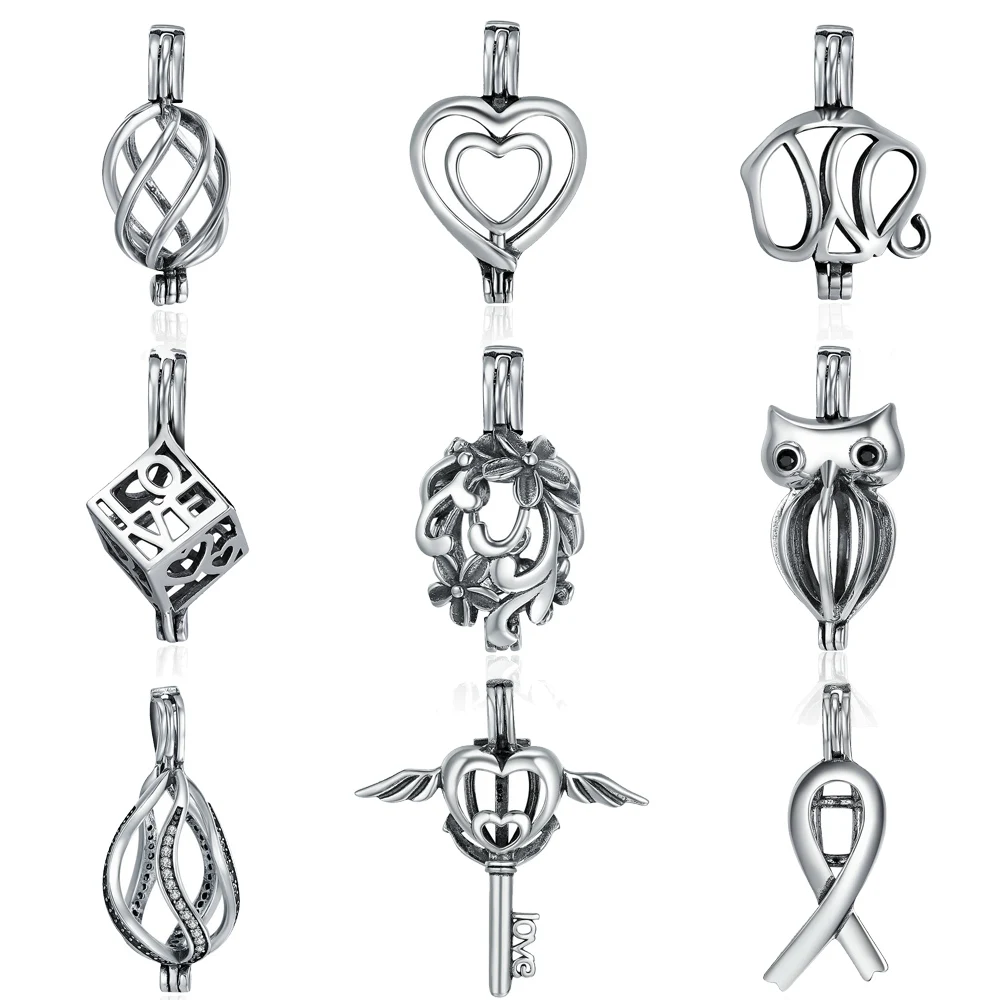 

BAMOER 925 Sterling Silver Daisy Flower Tree Leaves Feather Heart Cage Pendant fit Women Chain Necklace Pendant jewelry SCP024