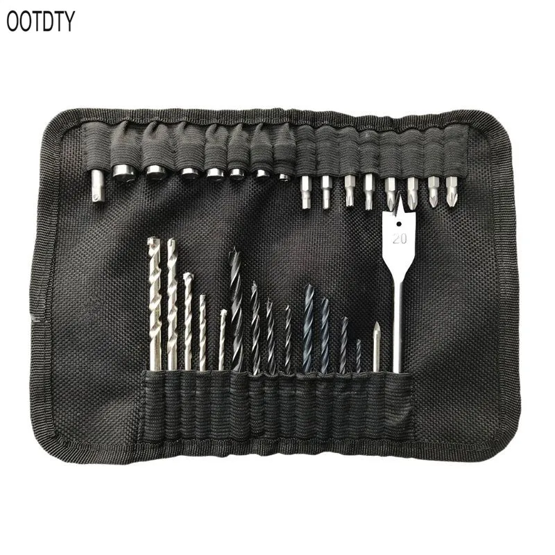OOTDTY 31pcs/set High Speed Steel Screwdriver Twist Drill Bits Holder Spade Home Repair Tool Accessory For Hole Processing