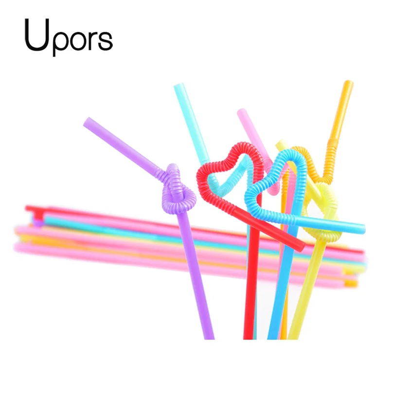 UPORS 100pcs Flexible Straw Food Grade Colorful Extra Long Bendy Party