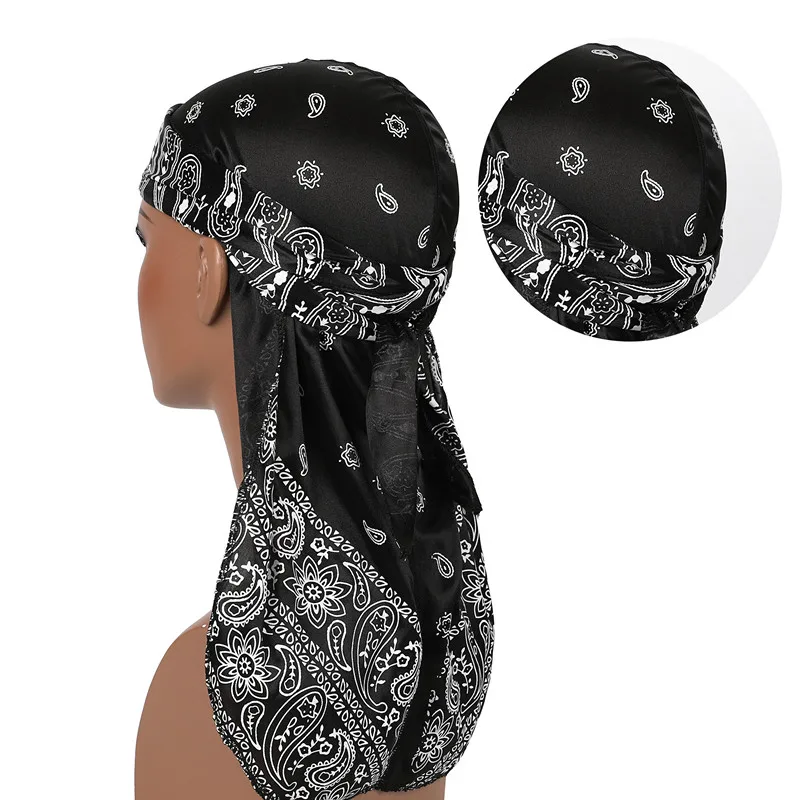 Women and Men Hip-hop and Daily Decoration Unisex Deluxe Silky Durag Extra Long-Tail Headwraps Pirate Cap Turban Cap Hat Head Wrap 