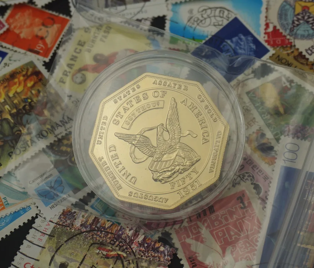 Американский 1851 бесплатно орел позолоченный сплав Augustus humber Octagon Виртуальная монета califoria Gold Prospecting