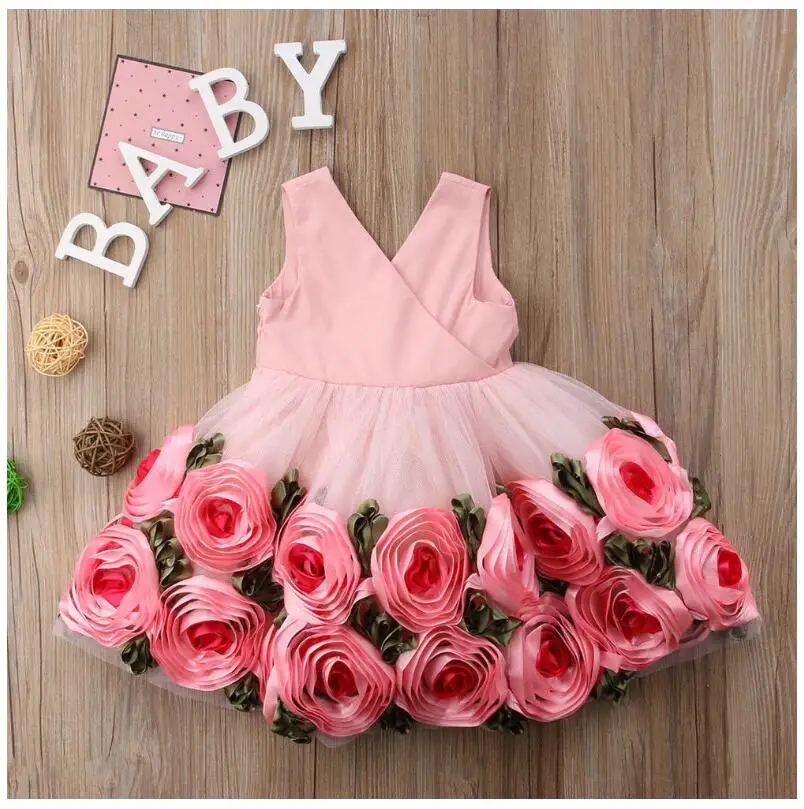 

ins toddler girls floral applique lace dress Halloween children girls bows sleeveless flower dress fairy tale baby kids princess