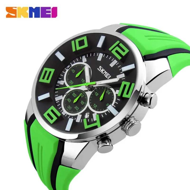 

SKMEI Brand 9128 Six Pin Stopwatch Chronograph Sports Watches Men Waterproof Silicone Quartz Watches Fashion Casual Wristwatches