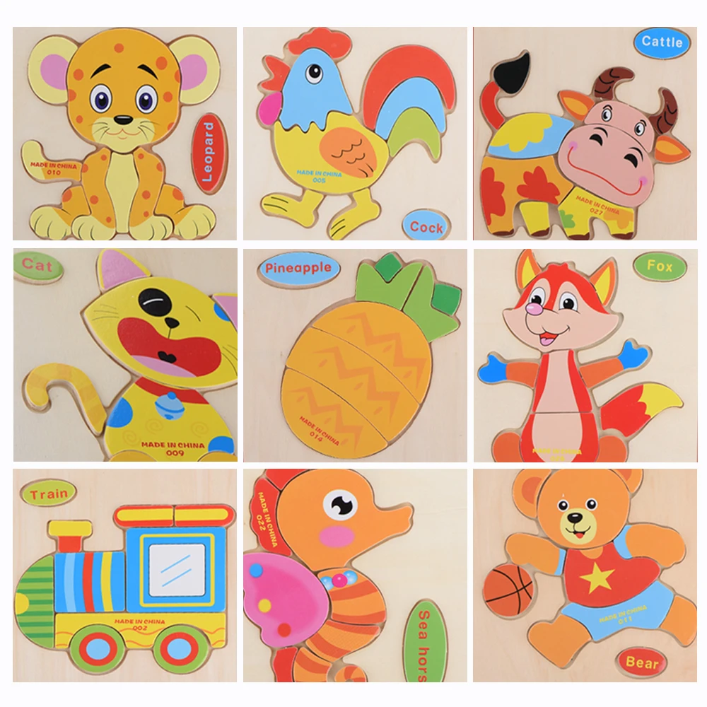 Fulljion aprendizaje educación juguetes de madera rompecabezas 3d niños regalo cerebro Jigsaw Animal rompecabezas de madera juguete niños Educativos