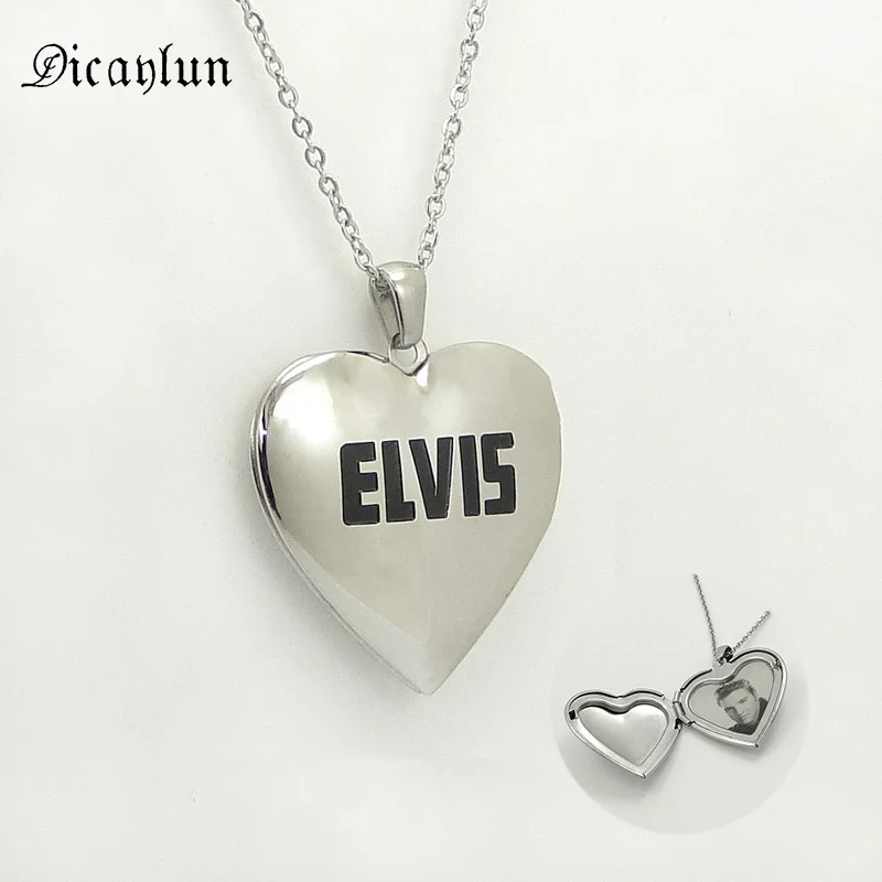 Ожерелье DICAYLUN из нержавеющей стали в форме сердца подвеска Elvis с открытым кулоном