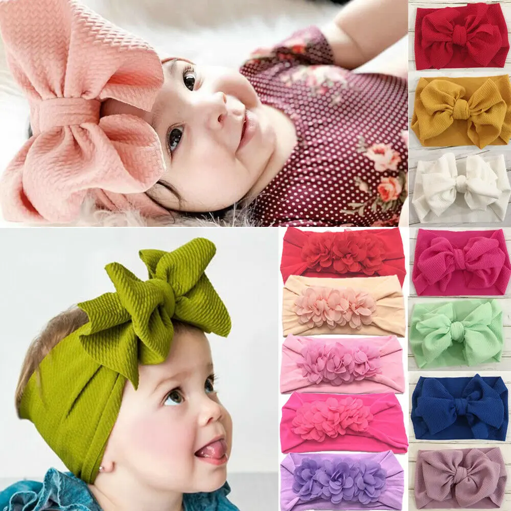 New Cute Baby Girls Oversized Big Tie Bow Headbands Wrap Turban Floral Headband Newborn Solid Sweet Hair Accessories | Детская одежда и