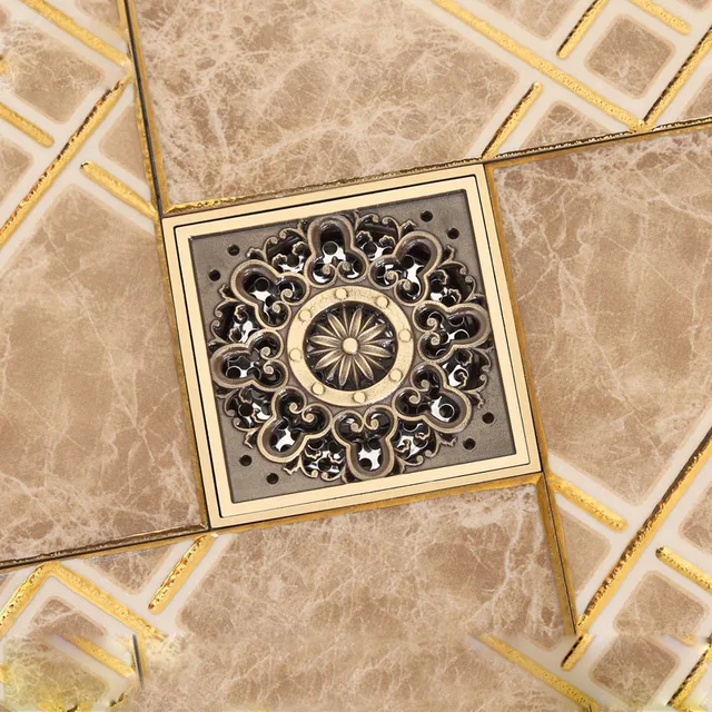 Free Shipping Antique Brass 4" Square Floor Drain Cover Decorative Floor Waste Grate Drainerin